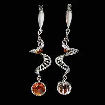 Серьги янтарь пресс (серебро 925 пр. родир. бел.)