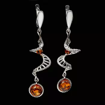 Серьги янтарь пресс (серебро 925 пр. родир. бел.)