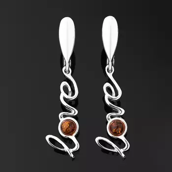 Серьги янтарь пресс (серебро 925 пр. родир. бел.)