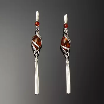 Серьги янтарь пресс (серебро 925 пр. родир. бел.)