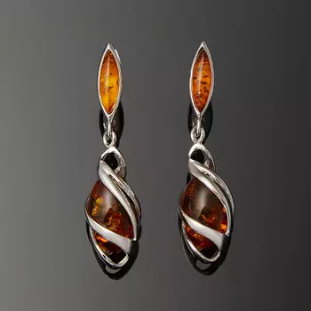 Серьги янтарь пресс (серебро 925 пр. родир. бел.)