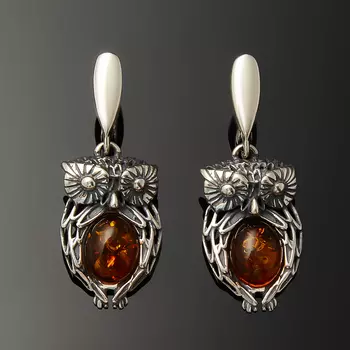 Серьги янтарь пресс (серебро 925 пр. оксидир.)