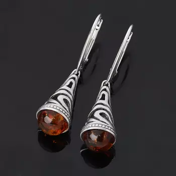 Серьги янтарь пресс (серебро 925 пр. родир. бел.)