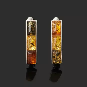 Серьги янтарь пресс (серебро 925 пр. родир. бел.)