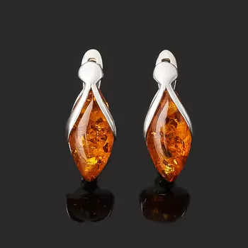 Серьги янтарь пресс (серебро 925 пр. родир. бел.)
