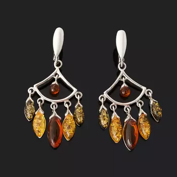 Серьги янтарь пресс (серебро 925 пр. родир. бел.)