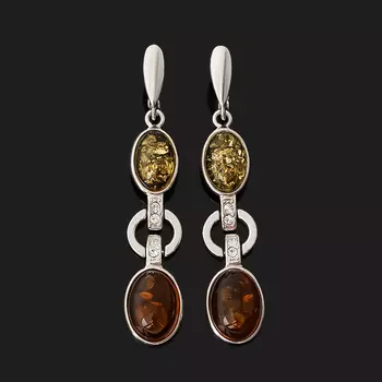 Серьги янтарь пресс (серебро 925 пр. родир. бел.)