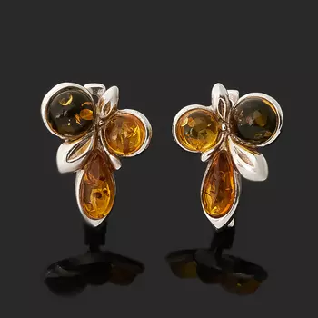 Серьги янтарь пресс (серебро 925 пр. родир. бел.)