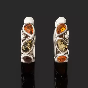 Серьги янтарь пресс (серебро 925 пр. родир. бел.)