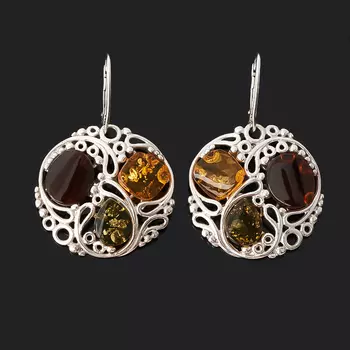 Серьги янтарь пресс (серебро 925 пр. родир. бел.)