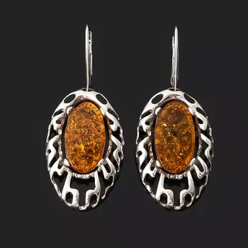 Серьги янтарь пресс (серебро 925 пр. родир. бел.)