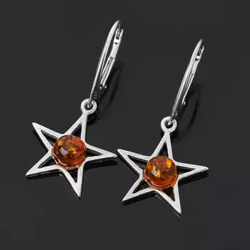 Серьги янтарь пресс (серебро 925 пр. родир. бел.)