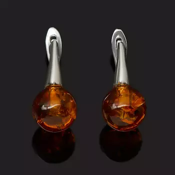 Серьги янтарь пресс (серебро 925 пр. родир. бел.)