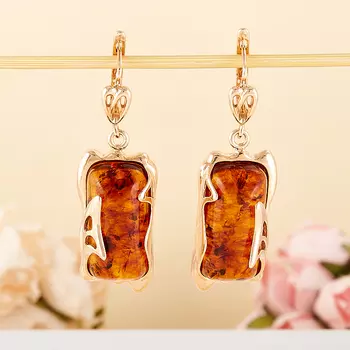 Серьги янтарь пресс (серебро 925 пр., позолота)