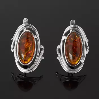 Серьги янтарь пресс (серебро 925 пр. родир. бел.)