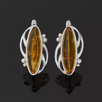 Серьги янтарь пресс (серебро 925 пр. родир. бел.)