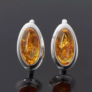 Серьги янтарь пресс (серебро 925 пр. родир. бел.)