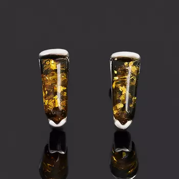 Серьги янтарь пуссеты (латунь посеребр.)