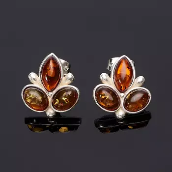 Серьги янтарь пуссеты (латунь посеребр.)