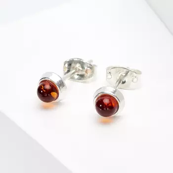 Серьги янтарь пуссеты (латунь посеребр.)