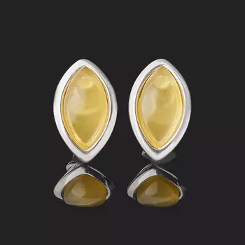 Серьги янтарь пуссеты (серебро 925 пр. родир. бел.)