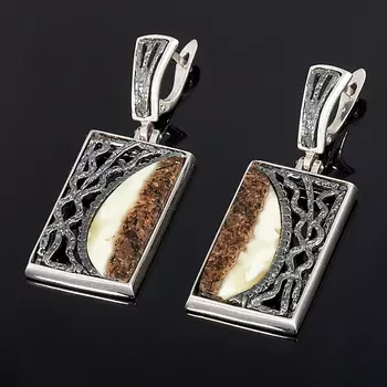 Серьги янтарь (серебро 925 пр. оксидир. родир. бел.)
