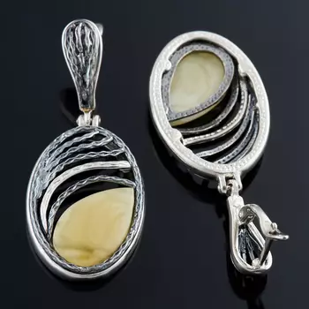 Серьги янтарь (серебро 925 пр. оксидир. родир. бел.)