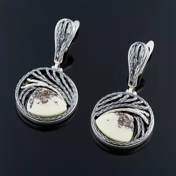 Серьги янтарь (серебро 925 пр. оксидир. родир. бел.)