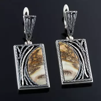 Серьги янтарь (серебро 925 пр. оксидир. родир. бел.)