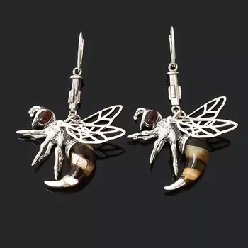 Серьги янтарь (серебро 925 пр. оксидир. родир. бел.)