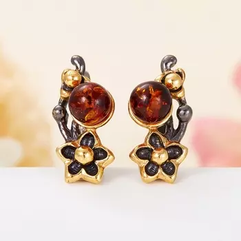 Серьги янтарь (серебро 925 пр. позолота, родир. черн.)