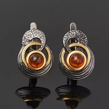Серьги янтарь (серебро 925 пр. позолота, родир. черн.)