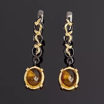 Серьги янтарь (серебро 925 пр. позолота, родир. черн.)