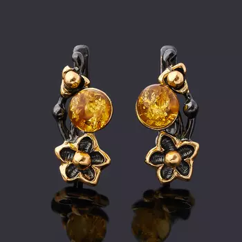 Серьги янтарь (серебро 925 пр. позолота, родир. черн.)