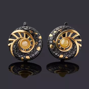 Серьги янтарь (серебро 925 пр. позолота, родир. черн.)