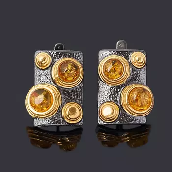 Серьги янтарь (серебро 925 пр. позолота, родир. черн.)