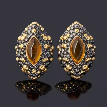 Серьги янтарь (серебро 925 пр. позолота, родир. черн.)