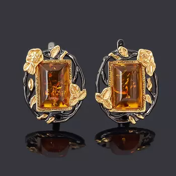 Серьги янтарь (серебро 925 пр. позолота, родир. черн.)