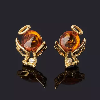 Серьги янтарь (серебро 925 пр. позолота) пуссеты