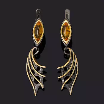 Серьги янтарь (серебро 925 пр. позолота, родир. черн.)