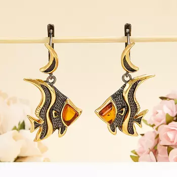 Серьги янтарь (серебро 925 пр., позолота)