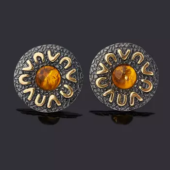 Серьги янтарь (серебро 925 пр. позолота, родир. черн.)