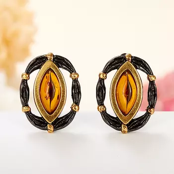 Серьги янтарь (серебро 925 пр., позолота)