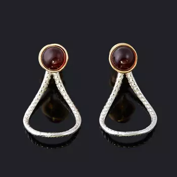 Серьги янтарь (серебро 925 пр. позолота, родир. бел.) пуссеты