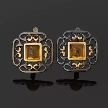 Серьги янтарь (серебро 925 пр. позолота, родир. черн.)