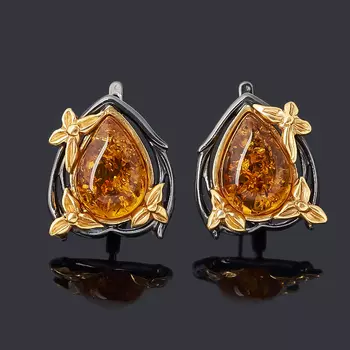 Серьги янтарь (серебро 925 пр. позолота, родир. черн.)
