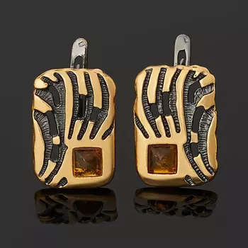 Серьги янтарь (серебро 925 пр. позолота, родир. черн.)