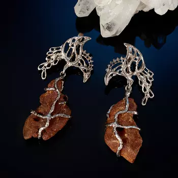 Серьги янтарь (серебро 925 пр. позолота, родир. сер.)