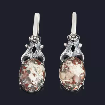 Серьги яшма уральская (серебро 925 пр. оксидир.)