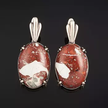 Серьги яшма уральская (серебро 925 пр. оксидир.)